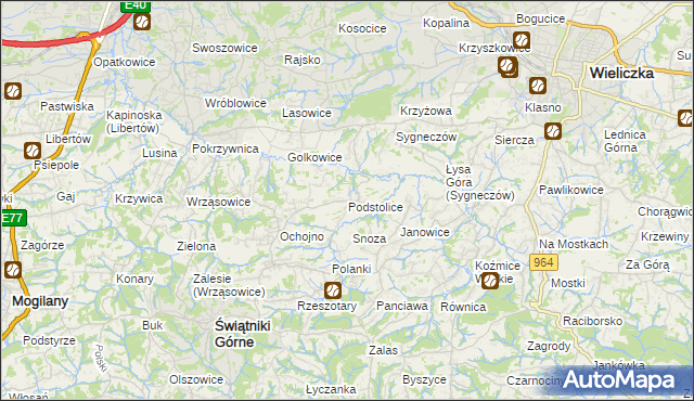 mapa Podstolice gmina Wieliczka, Podstolice gmina Wieliczka na mapie Targeo