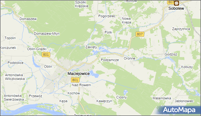 mapa Podzamcze gmina Maciejowice, Podzamcze gmina Maciejowice na mapie Targeo