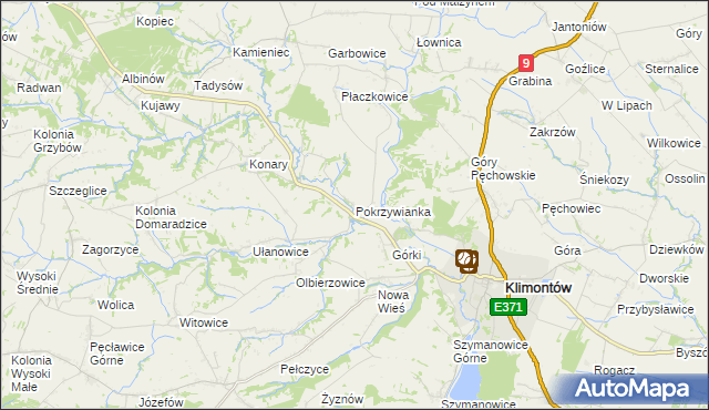 mapa Pokrzywianka gmina Klimontów, Pokrzywianka gmina Klimontów na mapie Targeo