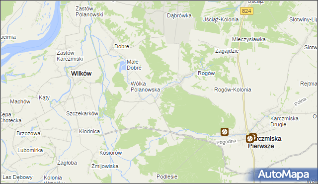 mapa Polanówka gmina Wilków, Polanówka gmina Wilków na mapie Targeo