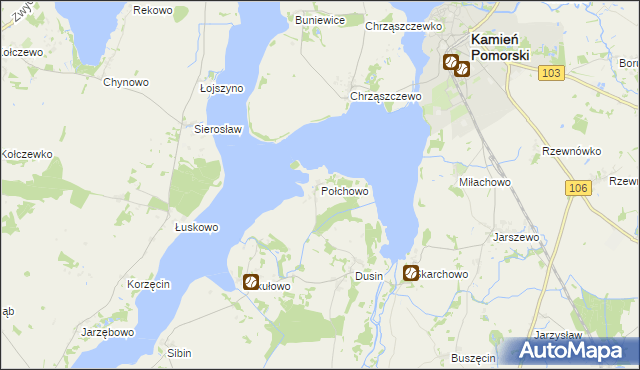 mapa Połchowo gmina Kamień Pomorski, Połchowo gmina Kamień Pomorski na mapie Targeo