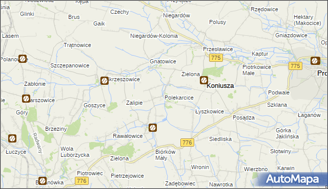 mapa Polekarcice, Polekarcice na mapie Targeo