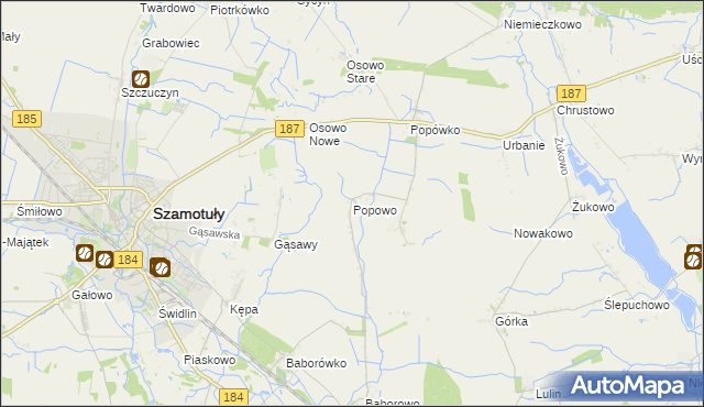 mapa Popowo gmina Oborniki, Popowo gmina Oborniki na mapie Targeo
