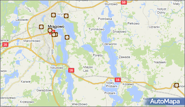 mapa Poręby gmina Mrągowo, Poręby gmina Mrągowo na mapie Targeo