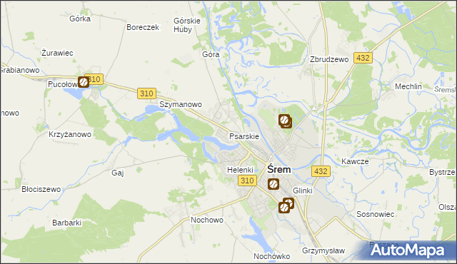mapa Psarskie gmina Śrem, Psarskie gmina Śrem na mapie Targeo