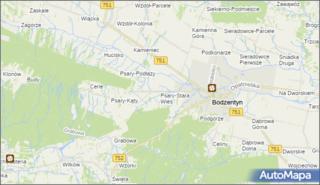 mapa Psary-Stara Wieś gmina Bodzentyn, Psary-Stara Wieś gmina Bodzentyn na mapie Targeo
