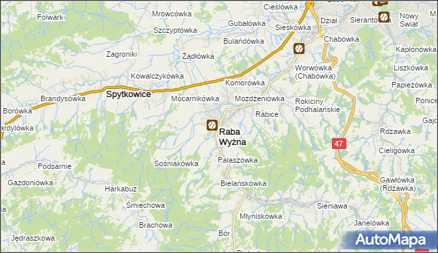 mapa Raba Wyżna, Raba Wyżna na mapie Targeo