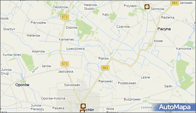 mapa Raków gmina Pacyna, Raków gmina Pacyna na mapie Targeo