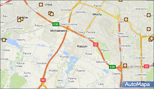mapa Raszyn powiat pruszkowski, Raszyn powiat pruszkowski na mapie Targeo