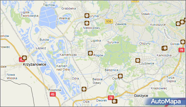 mapa Rogów gmina Gorzyce, Rogów gmina Gorzyce na mapie Targeo