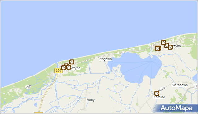 mapa Rogowo gmina Trzebiatów, Rogowo gmina Trzebiatów na mapie Targeo