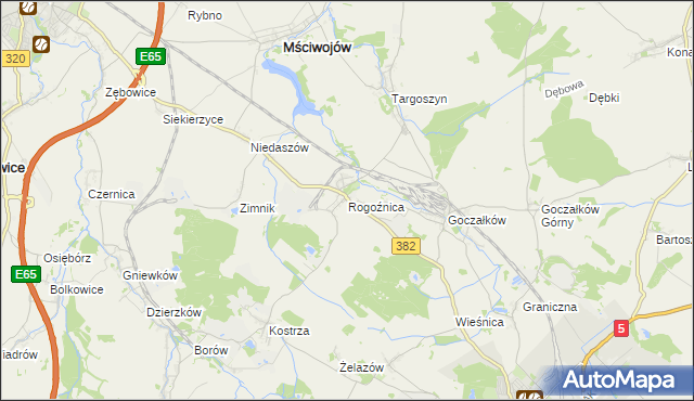 mapa Rogoźnica gmina Strzegom, Rogoźnica gmina Strzegom na mapie Targeo