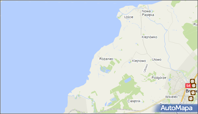 mapa Różaniec gmina Braniewo, Różaniec gmina Braniewo na mapie Targeo