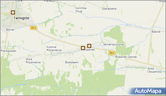 mapa Różaniec gmina Tarnogród, Różaniec gmina Tarnogród na mapie Targeo