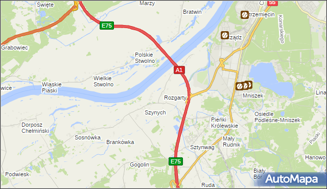 mapa Rozgarty gmina Grudziądz, Rozgarty gmina Grudziądz na mapie Targeo
