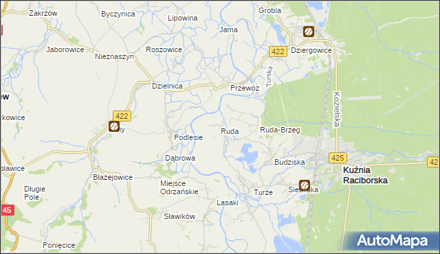 mapa Ruda gmina Kuźnia Raciborska, Ruda gmina Kuźnia Raciborska na mapie Targeo