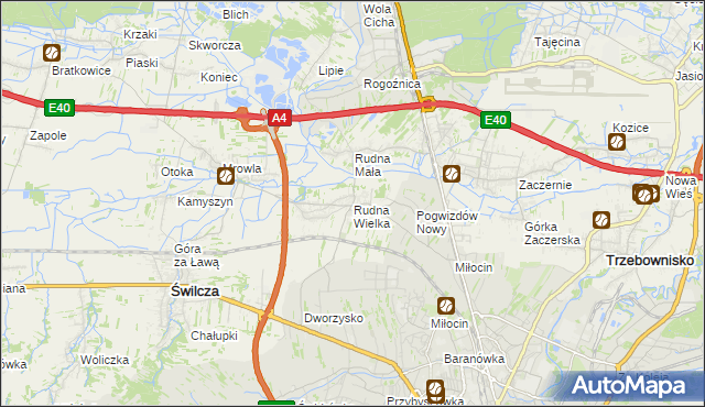 mapa Rudna Wielka gmina Świlcza, Rudna Wielka gmina Świlcza na mapie Targeo