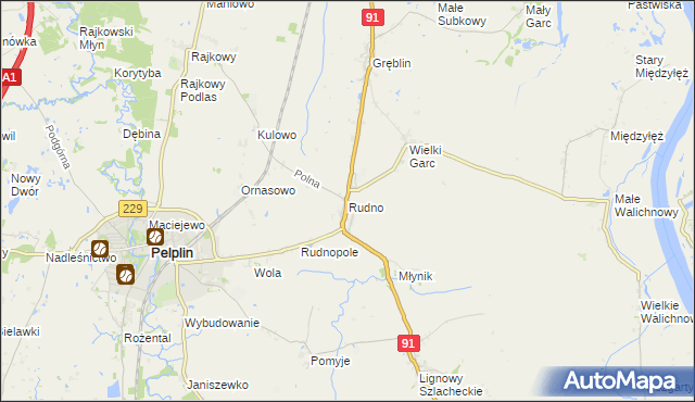 mapa Rudno gmina Pelplin, Rudno gmina Pelplin na mapie Targeo