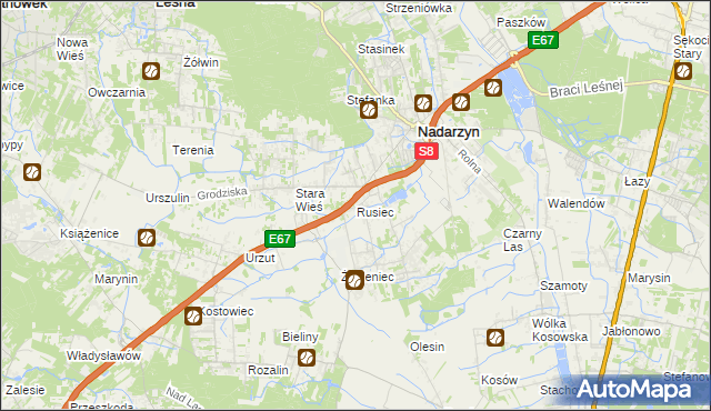 mapa Rusiec gmina Nadarzyn, Rusiec gmina Nadarzyn na mapie Targeo