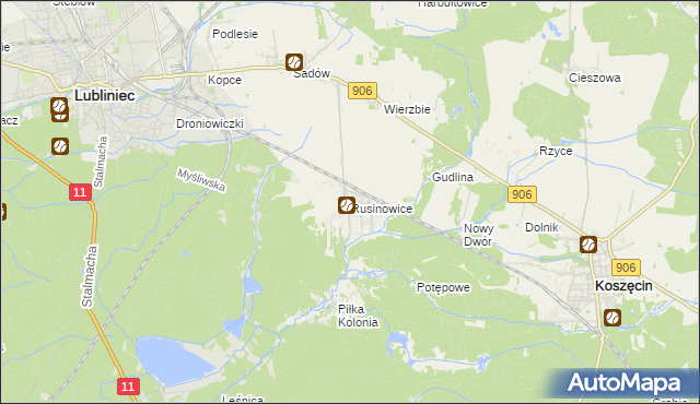 mapa Rusinowice, Rusinowice na mapie Targeo