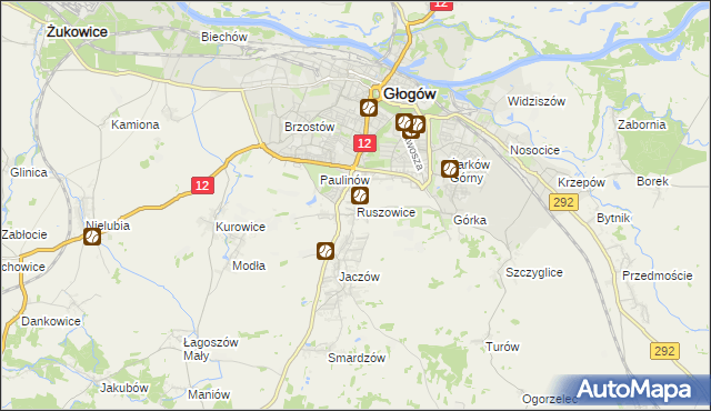 mapa Ruszowice gmina Głogów, Ruszowice gmina Głogów na mapie Targeo