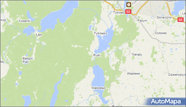 mapa Rutki gmina Pasym, Rutki gmina Pasym na mapie Targeo