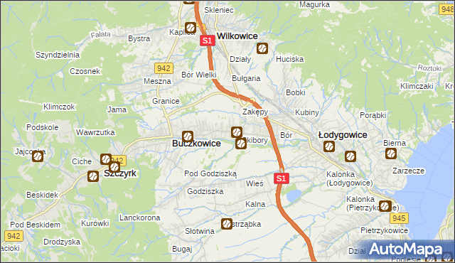 mapa Rybarzowice, Rybarzowice na mapie Targeo