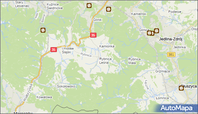 mapa Rybnica Leśna, Rybnica Leśna na mapie Targeo