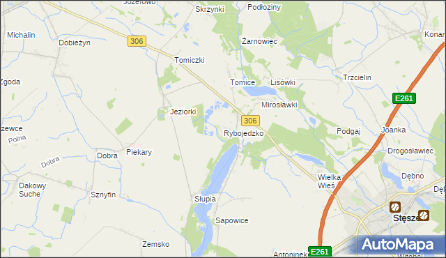mapa Rybojedzko gmina Stęszew, Rybojedzko gmina Stęszew na mapie Targeo