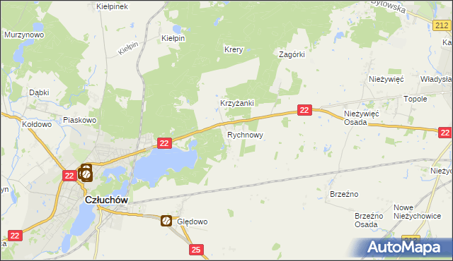mapa Rychnowy gmina Człuchów, Rychnowy gmina Człuchów na mapie Targeo