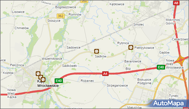 mapa Sadków gmina Kąty Wrocławskie, Sadków gmina Kąty Wrocławskie na mapie Targeo