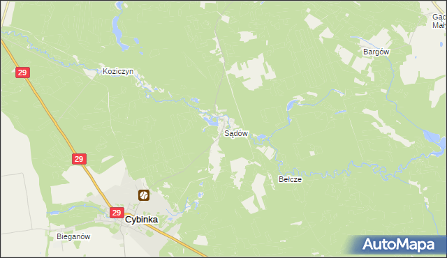 mapa Sądów gmina Cybinka, Sądów gmina Cybinka na mapie Targeo