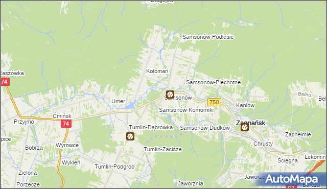 mapa Samsonów, Samsonów na mapie Targeo