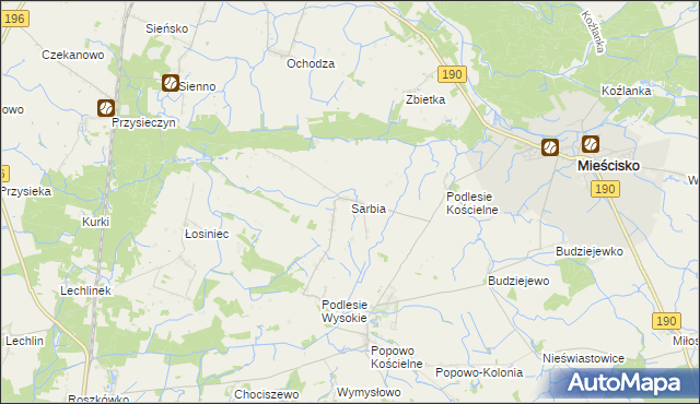 mapa Sarbia gmina Mieścisko, Sarbia gmina Mieścisko na mapie Targeo