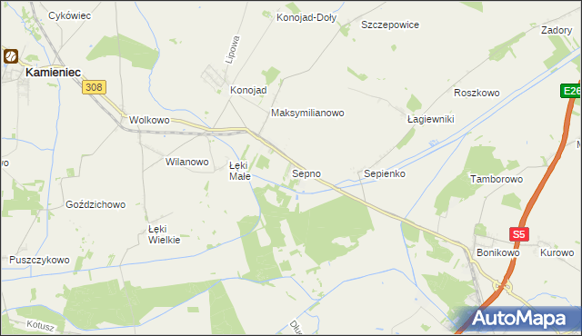 mapa Sepno gmina Kamieniec, Sepno gmina Kamieniec na mapie Targeo