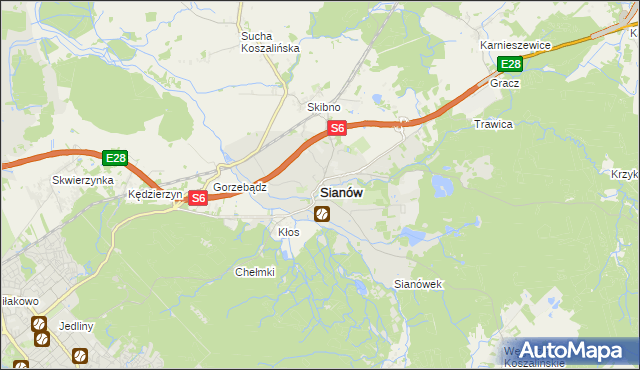 mapa Sianów, Sianów na mapie Targeo