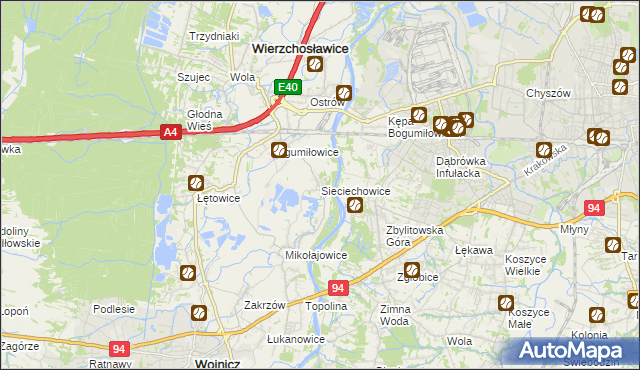 mapa Sieciechowice gmina Wierzchosławice, Sieciechowice gmina Wierzchosławice na mapie Targeo