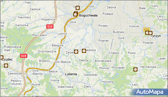mapa Siedliska gmina Lubenia, Siedliska gmina Lubenia na mapie Targeo