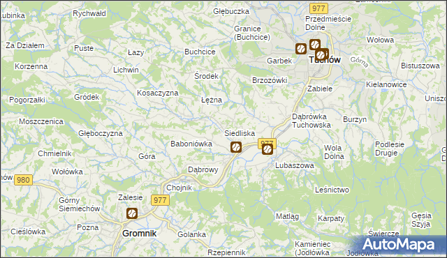 mapa Siedliska gmina Tuchów, Siedliska gmina Tuchów na mapie Targeo