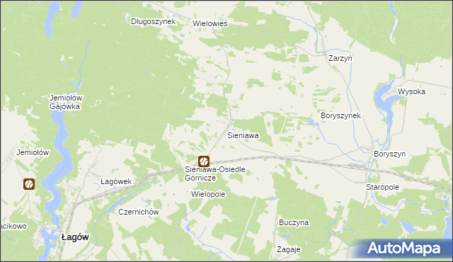 mapa Sieniawa gmina Łagów, Sieniawa gmina Łagów na mapie Targeo