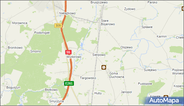 mapa Sierpowo gmina Śmigiel, Sierpowo gmina Śmigiel na mapie Targeo