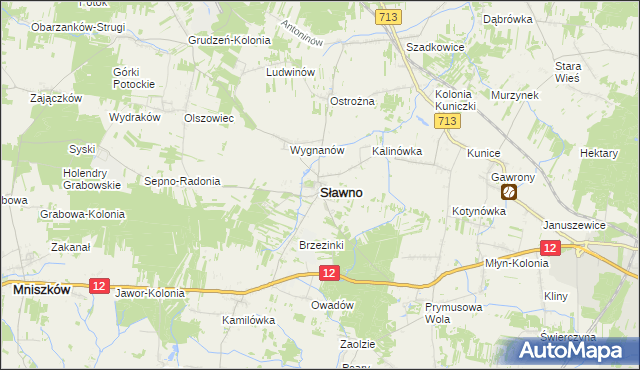 mapa Sławno powiat opoczyński, Sławno powiat opoczyński na mapie Targeo