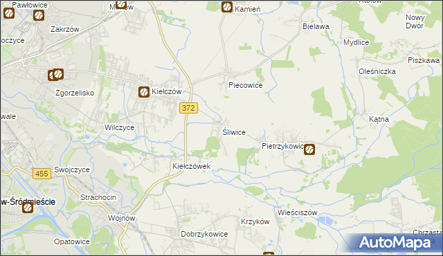 mapa Śliwice gmina Długołęka, Śliwice gmina Długołęka na mapie Targeo