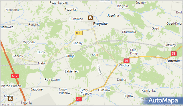 mapa Słup gmina Parysów, Słup gmina Parysów na mapie Targeo