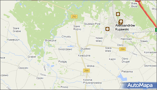 mapa Służewo gmina Aleksandrów Kujawski, Służewo gmina Aleksandrów Kujawski na mapie Targeo