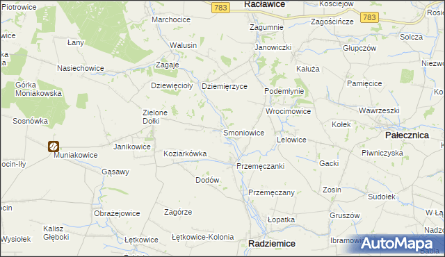 mapa Smoniowice, Smoniowice na mapie Targeo