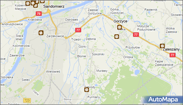 mapa Sokolniki gmina Gorzyce, Sokolniki gmina Gorzyce na mapie Targeo