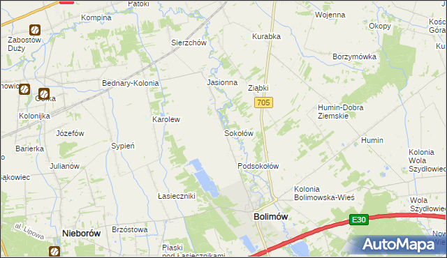 mapa Sokołów gmina Bolimów, Sokołów gmina Bolimów na mapie Targeo