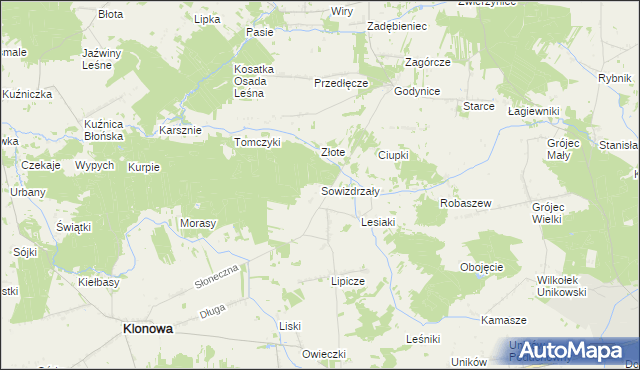 mapa Sowizdrzały gmina Klonowa, Sowizdrzały gmina Klonowa na mapie Targeo