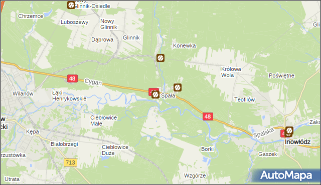 mapa Spała gmina Inowłódz, Spała gmina Inowłódz na mapie Targeo